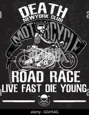Motorcycle label t-shirt design with illustration of custom chopper Stock Vector