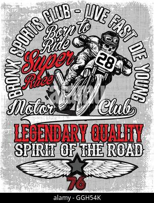 Motorcycle label t-shirt design with illustration of custom chopper Stock Vector