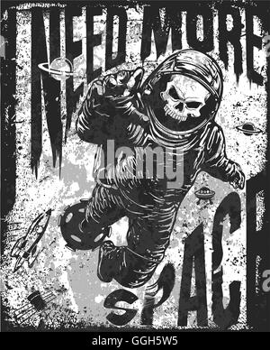 Skull in astronaut suit. Hand drawn vector illustration Stock Vector