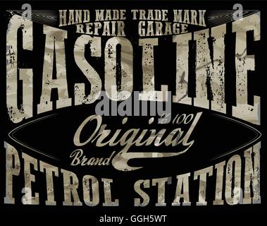 Vintage Gasoline,authentic gas pump vector illustration print. Vintage gasoline retro signs and labels. Gas station. Stock Vector