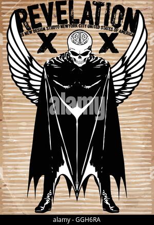 Tee graphic skull super hero man white background Stock Vector