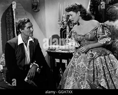 GEGEN ALLE FLAGGEN / Against all Flags USA 1952 / George Sherman Szene mit ERROL FLYNN (Brian Hawke) und MAUREEN O'HARA (Spitfire Stevens). Regie: George Sherman aka. Against all Flags Stock Photo