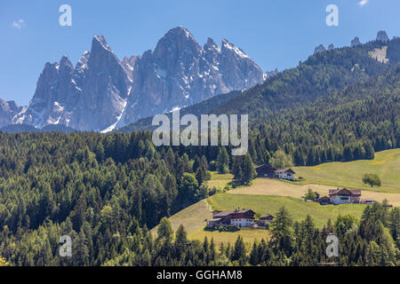 geography / travel, Italy, South Tyrol, Villnoesstal with Dolomites of St. Peter in Villnoess of locked, Additional-Rights-Clearance-Info-Not-Available Stock Photo