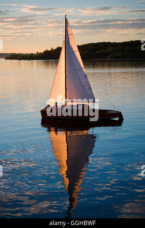 Sailing boat on lake Ammersee, Upper Bavaria, Bavaria, Germany Stock Photo