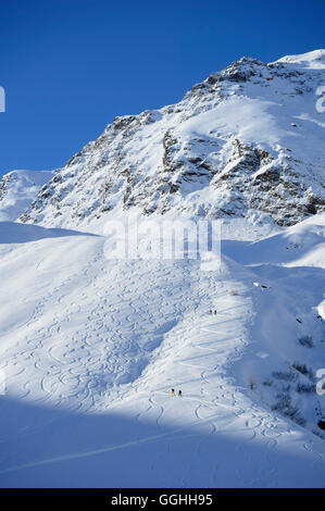 Downhill and uphill tracks of back-country skiers, Ellesspitze, Pflersch valley, Stubai Alps, South Tyrol, Italy Stock Photo