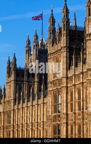 Riverfront of Westminster Palace aka Houses of Parliament, Westminster, London, England, United Kingdom Stock Photo