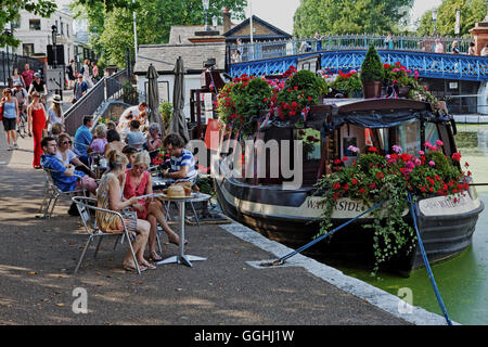 Boat cafes in Little Venice, Regent's Canal, Camden, London, England, United Kingdom Stock Photo