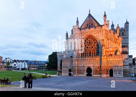 West facade and Cathedral Close, Exeter Cathedral, Exeter, Devon, England, Great Britain Stock Photo