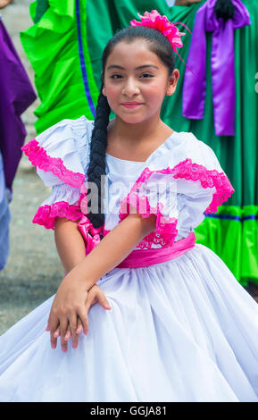 Salvadorian dancers perform during the Flower & Palm Festival in Panchimalco, El Salvador Stock Photo