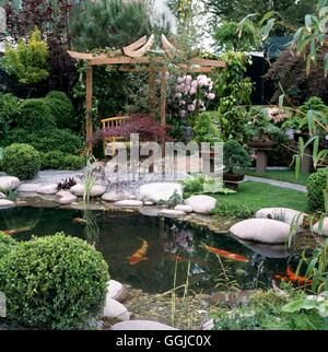 Koi pond with pergola Stock Photo - Alamy