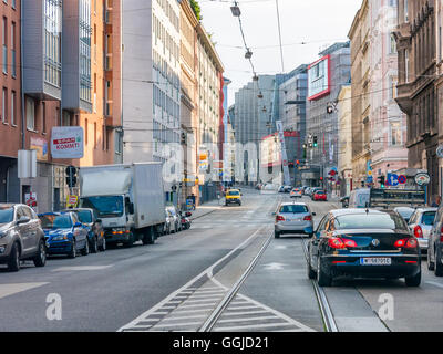 Street scene with traffic in Schlachthausgasse in Landstrasse district of Vienna, Austria Stock Photo