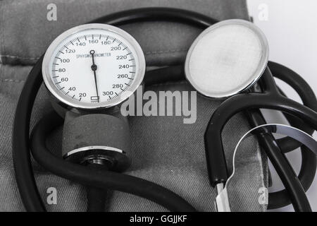 analog sphygmomanometer with white background Stock Photo