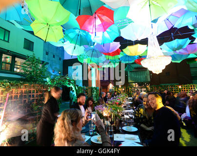 Umbrella ceiling, Restaurant in the Temple Bar quarter, Dublin, Ireland Stock Photo