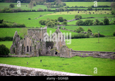 View from Rock of Cashel to the ruins of the Cathedral, Cashel, County Tipperary, Ireland Stock Photo