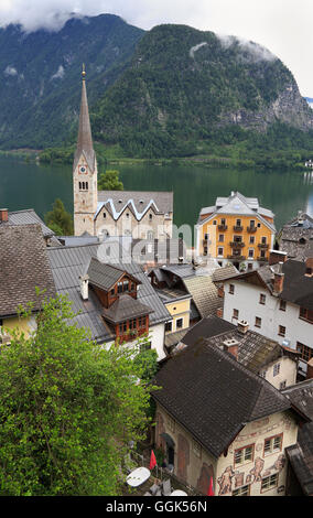 Hallstatt is a village in Austria's mountainous Salzkammergut region. Stock Photo
