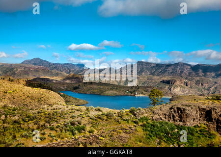 Water reservoir, Presa de las Ninas, Gran Canaria, Canary Islands, Spain Stock Photo