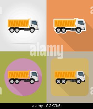 tipper truck for construction flat icons vector illustration isolated on background Stock Vector