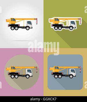truck crane for construction flat icons vector illustration isolated on background Stock Vector
