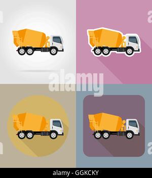 truck concrete mixer for construction flat icons vector illustration isolated on background Stock Vector