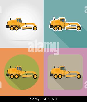 grader for road works flat icons vector illustration isolated on background Stock Vector