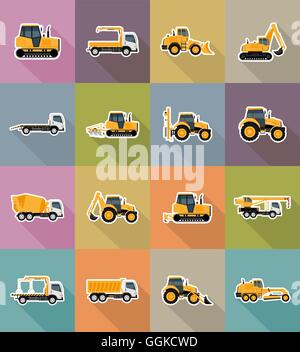 automobile transport for repair and construction flat icons vector illustration isolated on background Stock Vector