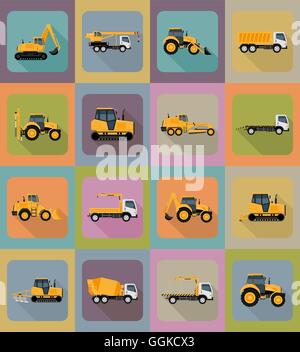 automobile transport for repair and construction flat icons vector illustration isolated on background Stock Vector
