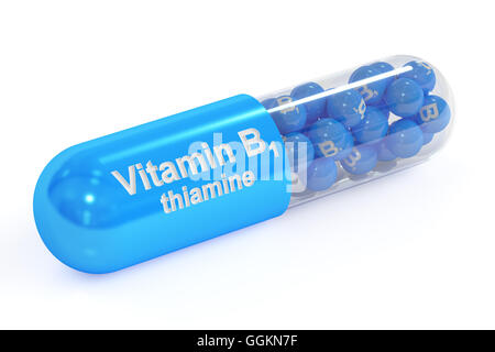 Vitamin capsule B1, 3D rendering isolated on white background Stock Photo