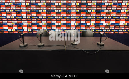 London, the UK - May 2016: In the press room at Wembley stadium - the national football arena Stock Photo