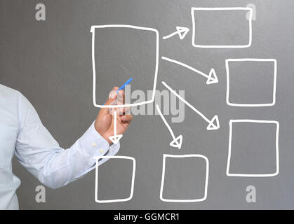 Hand of businessman drawing graphics a symbols geometric shapes graph to input information concept of investment profit in busin Stock Photo