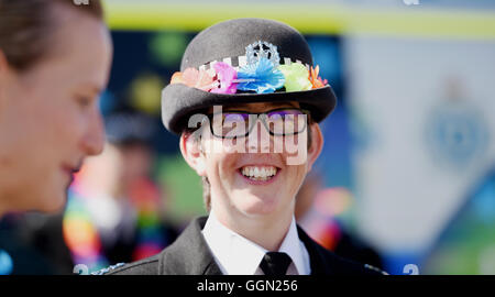 Brighton Sussex UK 6th August 2016 - Sussex Police join thousands taking part in the Brighton and Hove Pride Parade starting on Hove Lawns and finishing at Preston Park . The three day Brighton and Hove Pride Festival is the largest in the UK  © Simon Dack/Alamy Live News Credit:  Simon Dack/Alamy Live News Stock Photo