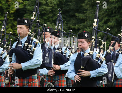 Moira, Northern Ireland. 06th August 2016. Lisburn & Castlereagh City Pipe Band Championships 2016, held at Moira Demesne, Moira near Lisburn, Northern Ireland. The New Zealand Police Pipe Band. Picture - David Hunter/Alamy Live News. Stock Photo