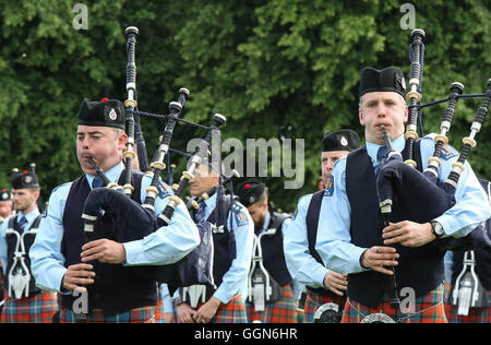 Moira, Northern Ireland. 06th August 2016. Lisburn & Castlereagh City Pipe Band Championships 2016, held at Moira Demesne, Moira near Lisburn, Northern Ireland. The New Zealand Police Pipe Band. Picture - David Hunter/Alamy Live News. Stock Photo