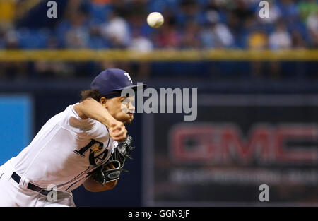 St. Petersburg, Florida, USA. 6th Aug, 2016. Tampa Bay Rays starting pitcher CHRIS ARCHER (22) throwing against the Minnesota Twins and the Tampa Bay Rays in Tropicana Field. Credit:  Will Vragovic/Tampa Bay Times/ZUMA Wire/Alamy Live News Stock Photo