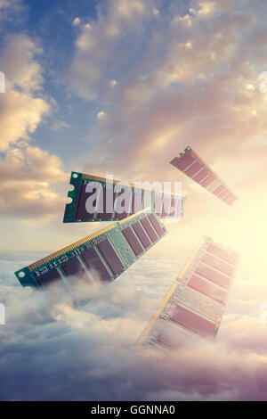 RAM modules floating above clouds Stock Photo