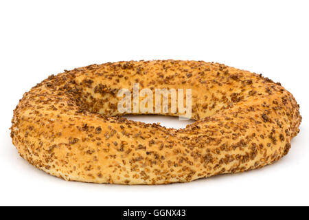 Fresh baked bagel, isolated on white background Stock Photo