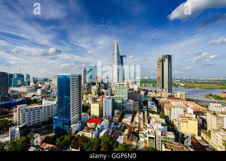 Ho Chi Minh city (or Saigon) skyline with colorful house in sunset, Vietnam. Stock Photo