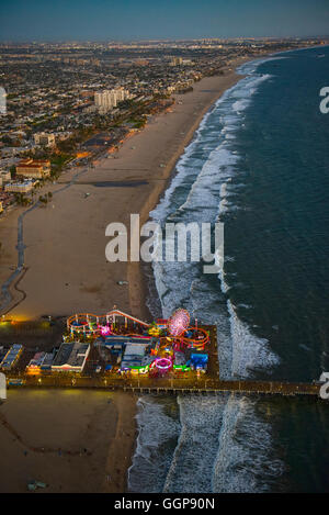 Aerial view of Santa Monica Pier in Los Angeles cityscape, California, United States Stock Photo