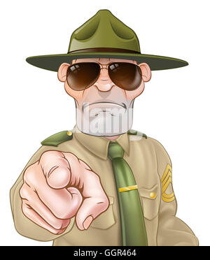 An illustration of a pointing angry drill sergeant character Stock Photo