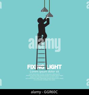 Black Symbol Person On Stepladder Change Ceiling Light Vector Illustration Stock Vector