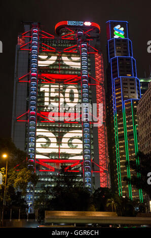 The HSBC headquarter in Central Hong Kong is illuminated for their 150th anniversary