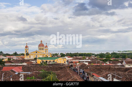 View over colonial Granada and the cathedral in Nicaragua. Stock Photo