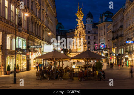 Night view of Graben pedestrian street, Vienna, Austria Stock Photo