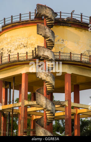 Closeup of the spiral staircase on old water tower in backwaters of Kerala, India Stock Photo