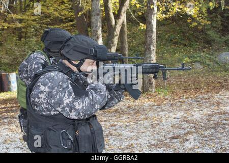 Special anti-terrorist squad, coached at the shooting range Stock Photo