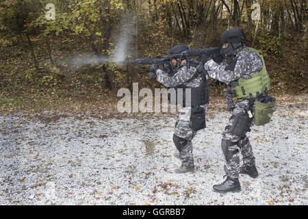 Special anti-terrorist squad, coached at the shooting range Stock Photo