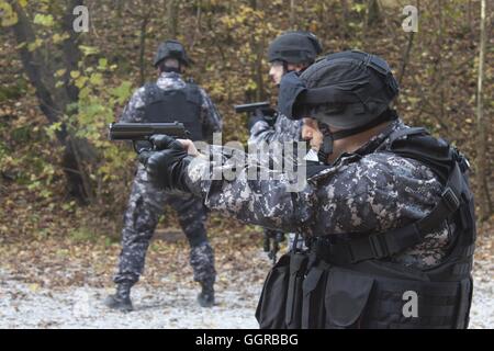 Special anti-terrorist squad, coached at the shooting range Stock Photo