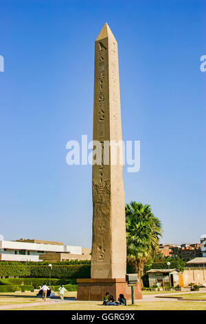 Egypt, Cairo, Heliopolis, open air museum, obelisk parc. Obelisk of Middle Kingdom king Senusret I. Stock Photo