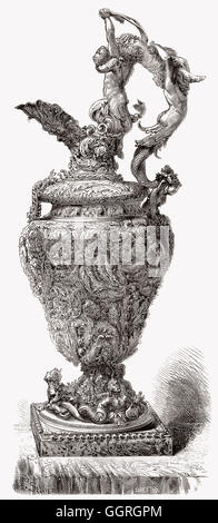 A silver vase, designed by Benvenuto Cellini, an Italian goldsmith Stock Photo