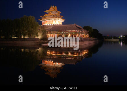The northwest corner watchtower of the outer defensive wall of the Forbidden City in Beijing - China. Stock Photo