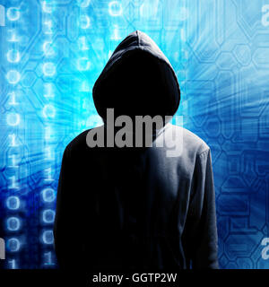 mysterious hooded hacker Stock Photo